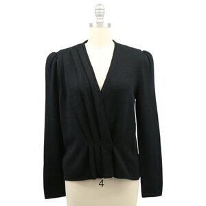 St. John Vintage Black Knit Pleated V-Neck Wrap Cardigan Sweater 6 8